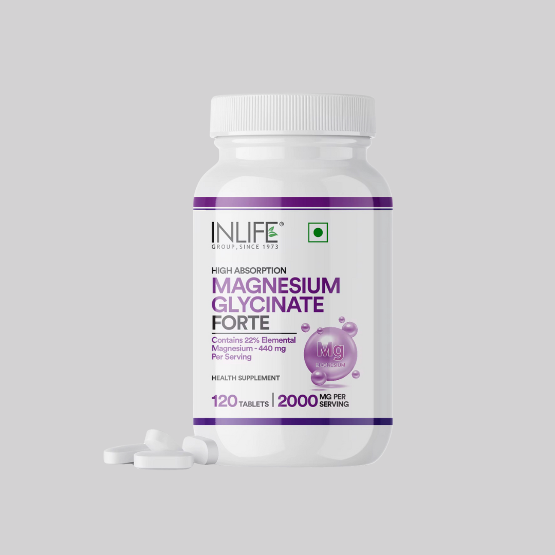 Inlife Chelated Magnesium Glycinate Forte Supplement 2000mg | 120 Tablets